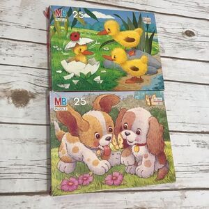 Vintage Pastel Pets Puzzles Ducks Puppies‎ Milton Bradley